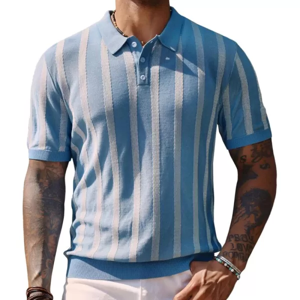 PJ PAUL JONES Men's Knit Polo Shirts Short Sleeve Vintage Striped Shirts Retro Polo Shirt