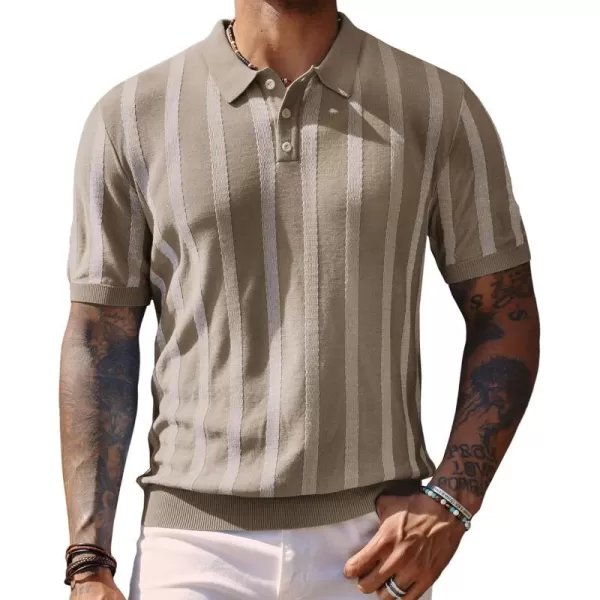 PJ PAUL JONES Men's Knit Polo Shirts Short Sleeve Vintage Striped Shirts Retro Polo Shirt
