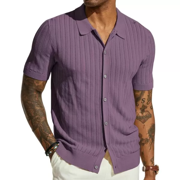 PJ PAUL JONES Mens Knit Shirt Short Sleeve Summer Hollow Out Shirt Beach Button Down Shirt