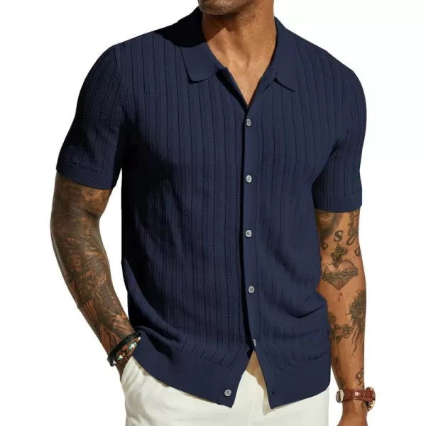 PJ PAUL JONES Mens Knit Shirt Short Sleeve Summer Hollow Out Shirt Beach Button Down Shirt