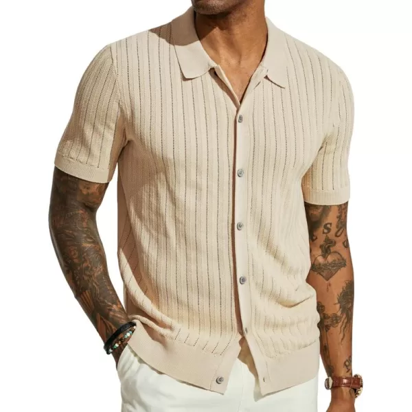 PJ PAUL JONES Mens Knit Shirt Short Sleeve Summer Hollow Out Shirt Beach Button Down Shirt