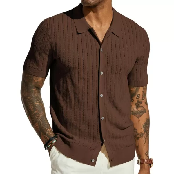 PJ PAUL JONES Mens Knit Shirt Short Sleeve Summer Hollow Out Shirt Beach Button Down Shirt