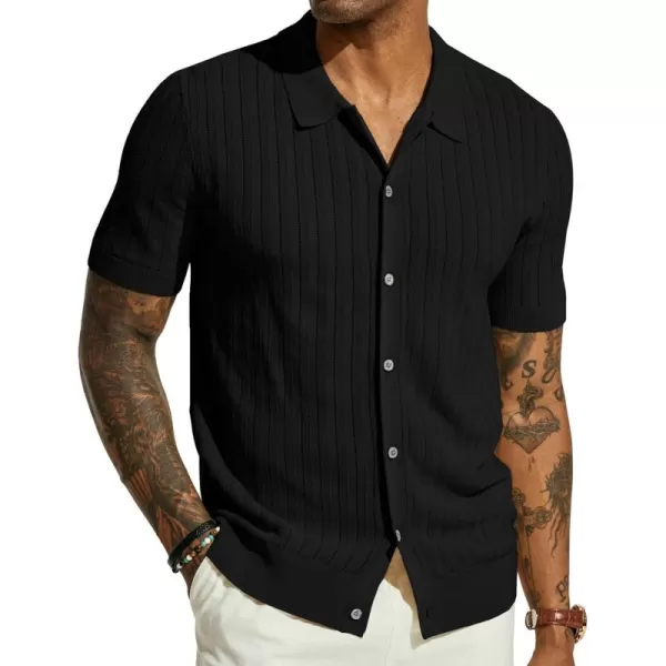 PJ PAUL JONES Mens Knit Shirt Short Sleeve Summer Hollow Out Shirt Beach Button Down Shirt