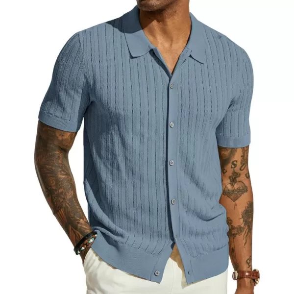 PJ PAUL JONES Mens Knit Shirt Short Sleeve Summer Hollow Out Shirt Beach Button Down Shirt