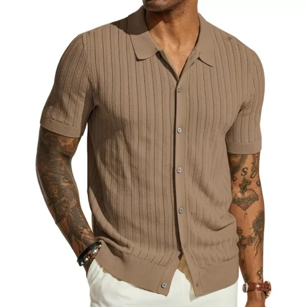 PJ PAUL JONES Mens Knit Shirt Short Sleeve Summer Hollow Out Shirt Beach Button Down Shirt