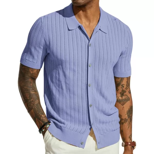 PJ PAUL JONES Mens Knit Shirt Short Sleeve Summer Hollow Out Shirt Beach Button Down Shirt