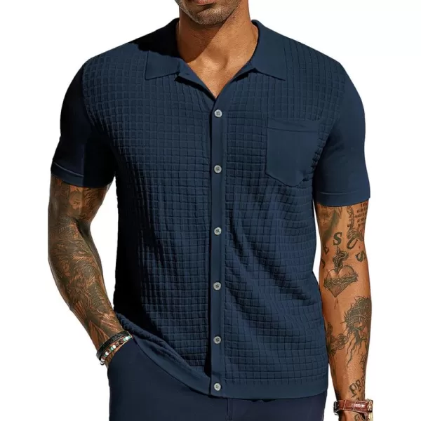 PJ PAUL JONES Men's Knit Shirt Short Sleeve Waffle Polo Shirt Casual Summer Shirt with Pocket