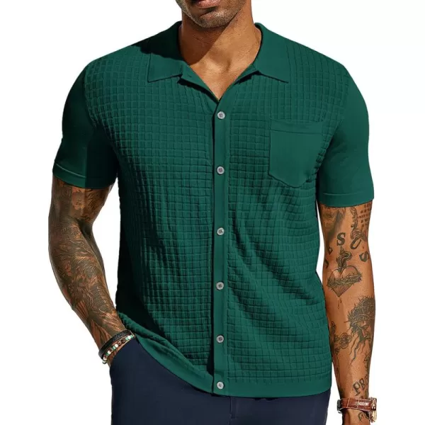 PJ PAUL JONES Men's Knit Shirt Short Sleeve Waffle Polo Shirt Casual Summer Shirt with Pocket
