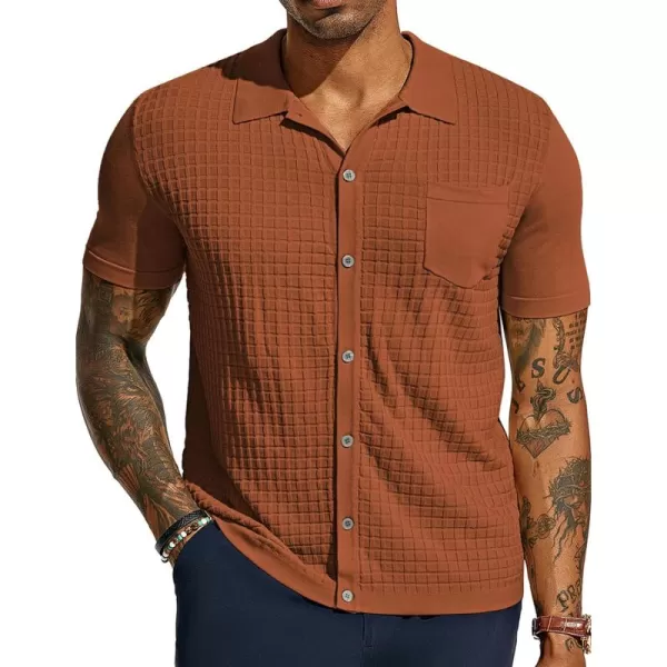 PJ PAUL JONES Men's Knit Shirt Short Sleeve Waffle Polo Shirt Casual Summer Shirt with Pocket