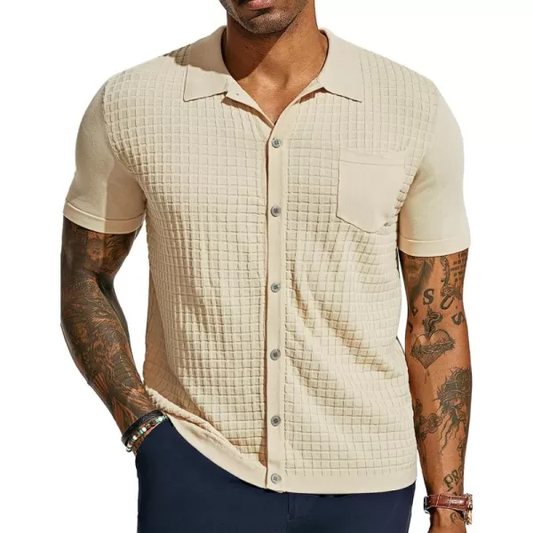 PJ PAUL JONES Men's Knit Shirt Short Sleeve Waffle Polo Shirt Casual Summer Shirt with Pocket