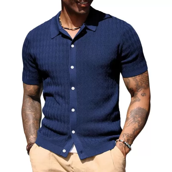 PJ PAUL JONES Mens Polo Shirt Knit Textured Short Sleeve Golf Shirt Button Down Knitwear