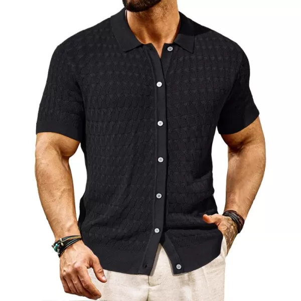PJ PAUL JONES Mens Polo Shirt Short Sleeve Casual Knit Textured Button Down Polo Shirts with Pocket)