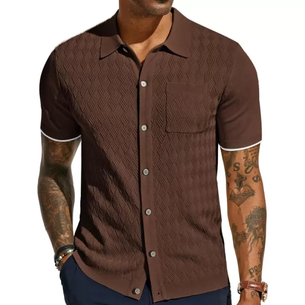 PJ PAUL JONES Mens Polo Shirt Short Sleeve Casual Knit Textured Button Down Polo Shirts with Pocket