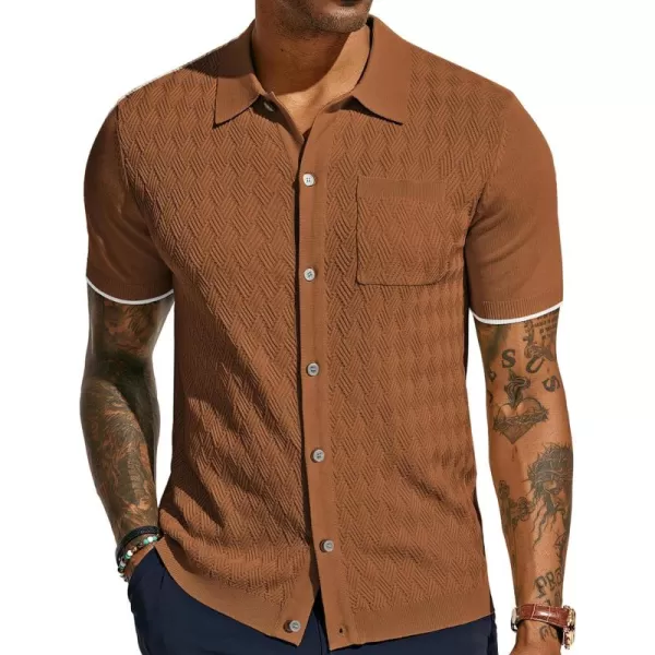 PJ PAUL JONES Mens Polo Shirt Short Sleeve Casual Knit Textured Button Down Polo Shirts with Pocket