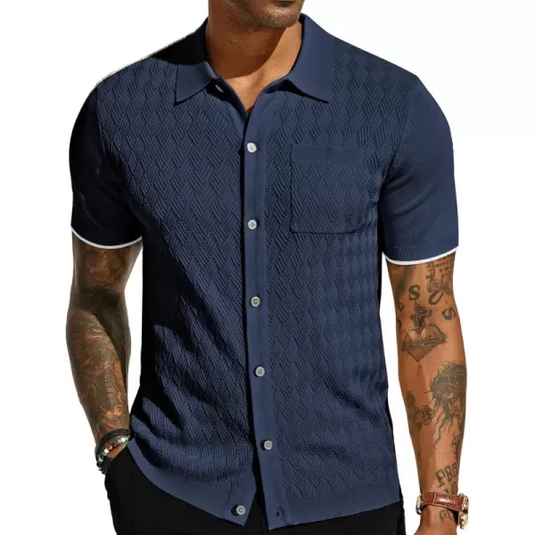 PJ PAUL JONES Mens Polo Shirt Short Sleeve Casual Knit Textured Button Down Polo Shirts with Pocket
