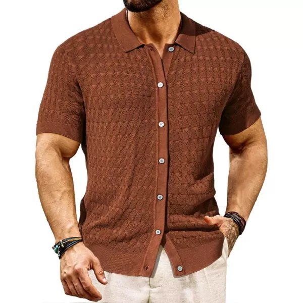 PJ PAUL JONES Mens Polo Shirt Short Sleeve Casual Knit Textured Button Down Polo Shirts with Pocket)