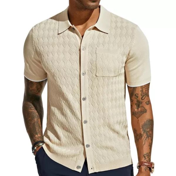 PJ PAUL JONES Mens Polo Shirt Short Sleeve Casual Knit Textured Button Down Polo Shirts with Pocket