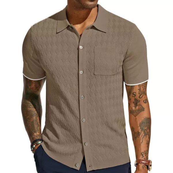 PJ PAUL JONES Mens Polo Shirt Short Sleeve Casual Knit Textured Button Down Polo Shirts with Pocket