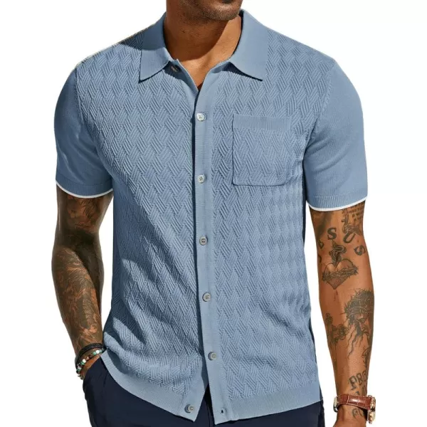 PJ PAUL JONES Mens Polo Shirt Short Sleeve Casual Knit Textured Button Down Polo Shirts with Pocket