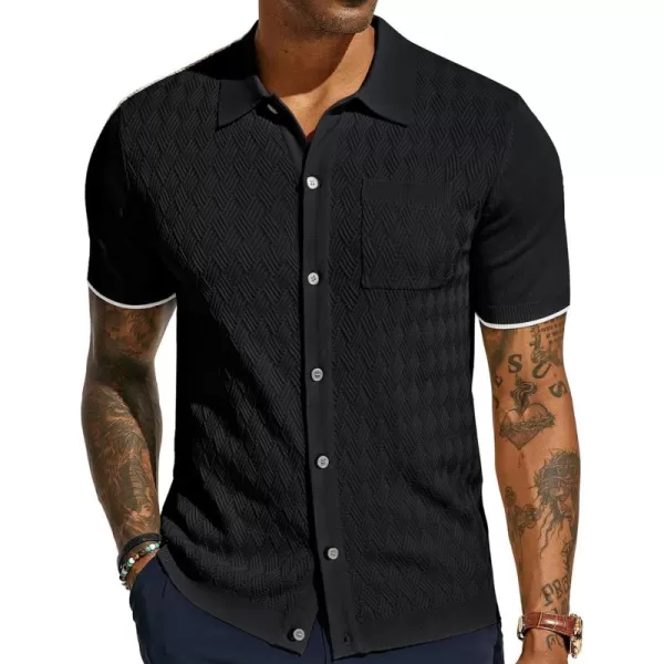 PJ PAUL JONES Mens Polo Shirt Short Sleeve Casual Knit Textured Button Down Polo Shirts with Pocket