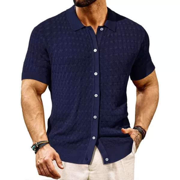 PJ PAUL JONES Mens Polo Shirt Short Sleeve Casual Knit Textured Button Down Polo Shirts with Pocket)