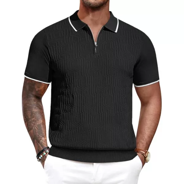 PJ PAUL JONES Mens Polo Shirts Short Sleeve Quarter Zip Textured Knit Polo T Shirts