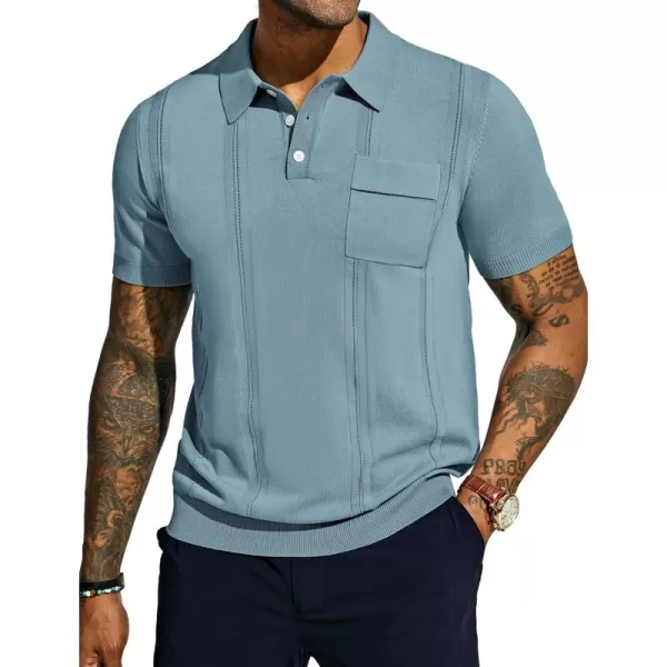 PJ PAUL JONES Mens Polo Shirts Short Sleeve Summer Knit Polo Shirt with Chest Pocket