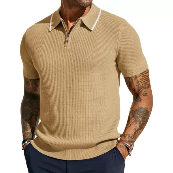 PJ PAUL JONES Men's Quarter Zip Polo Shirts Contrast Collar Knit Polo Shirt Short Sleeve Polos