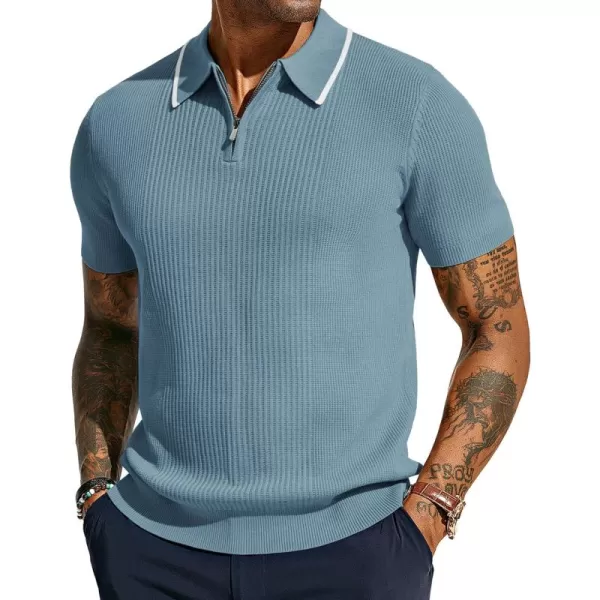 PJ PAUL JONES Men's Quarter Zip Polo Shirts Contrast Collar Knit Polo Shirt Short Sleeve Polos
