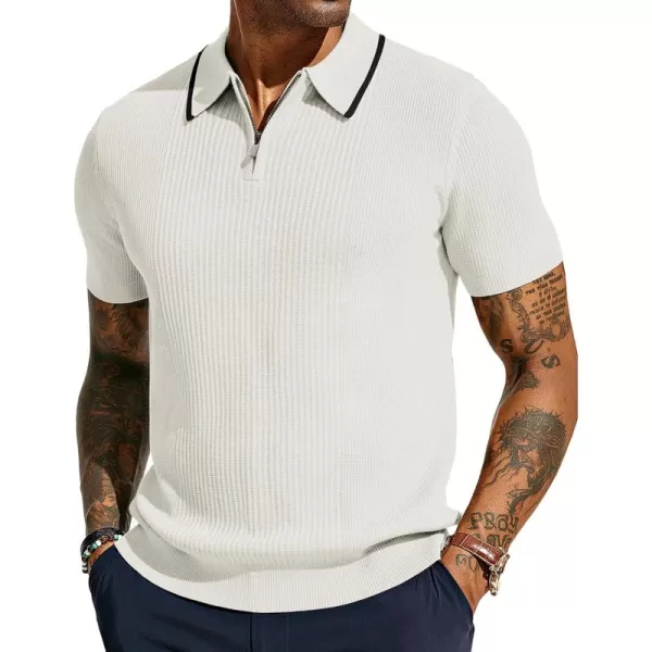 PJ PAUL JONES Men's Quarter Zip Polo Shirts Contrast Collar Knit Polo Shirt Short Sleeve Polos