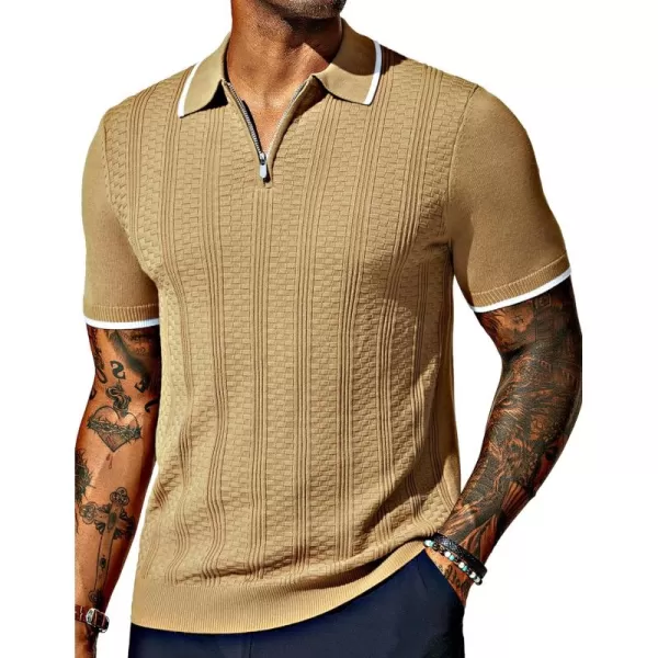 PJ PAUL JONES Men's Quarter Zipper Knit Polo Shirts Casual Lightweight Texture Golf Shirt