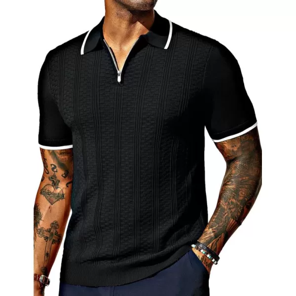 PJ PAUL JONES Men's Quarter Zipper Knit Polo Shirts Casual Lightweight Texture Golf Shirt