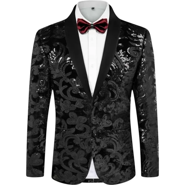 PJ PAUL JONES Mens Sequins Tuxedo Jacket Shawl Lapel Suit Jackets Elegant Velvet Blazer for Dinner, Prom, Party