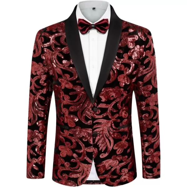 PJ PAUL JONES Mens Sequins Tuxedo Jacket Shawl Lapel Suit Jackets Elegant Velvet Blazer for Dinner, Prom, Party