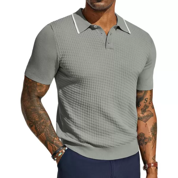 PJ PAUL JONES Men's Short Sleeve Knit Polo Shirts Waffle Texture Knit Shirt