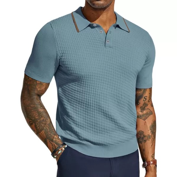 PJ PAUL JONES Men's Short Sleeve Knit Polo Shirts Waffle Texture Knit Shirt