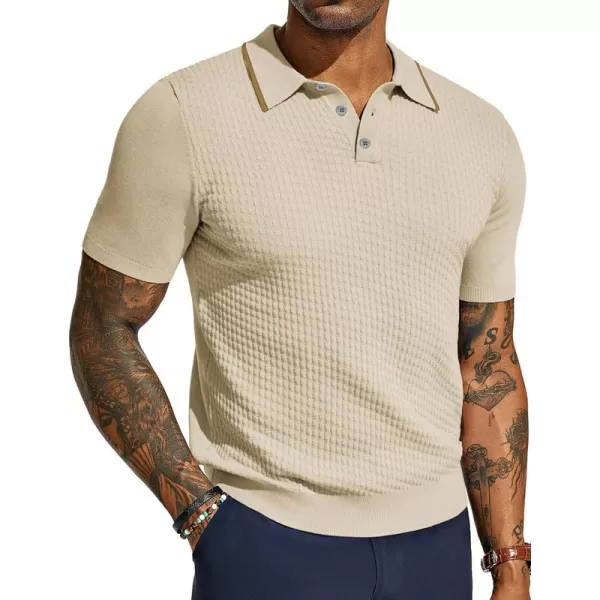 PJ PAUL JONES Men's Short Sleeve Knit Polo Shirts Waffle Texture Knit Shirt