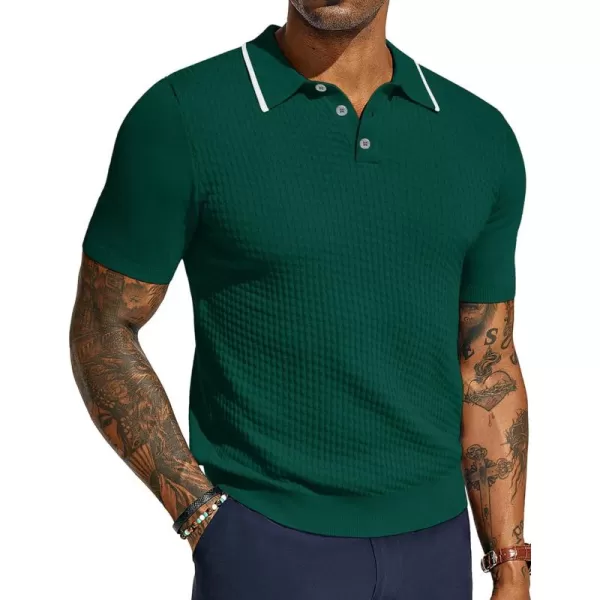 PJ PAUL JONES Men's Short Sleeve Knit Polo Shirts Waffle Texture Knit Shirt