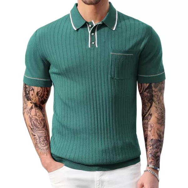 PJ PAUL JONES Men's Short Sleeve Knitted Polo Shirts Vintage Button-Up Summer Polo Shirt