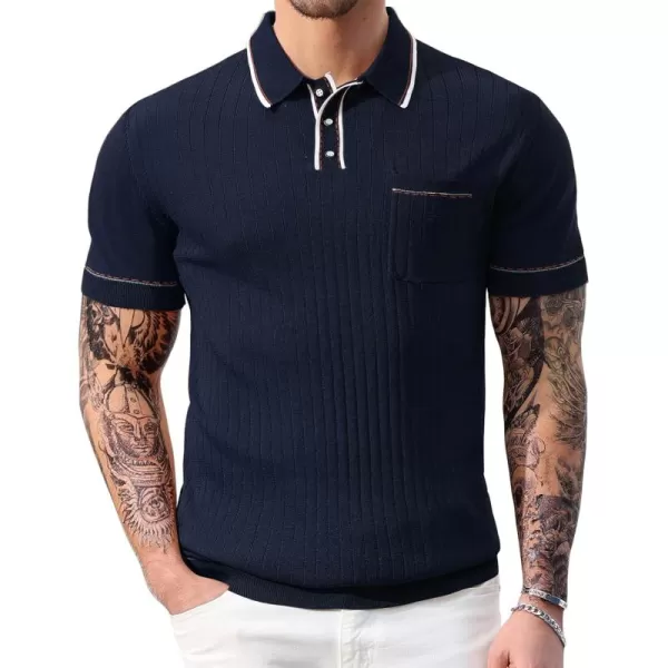 PJ PAUL JONES Men's Short Sleeve Knitted Polo Shirts Vintage Button-Up Summer Polo Shirt