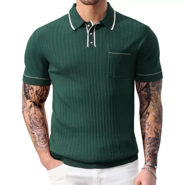 PJ PAUL JONES Men's Short Sleeve Knitted Polo Shirts Vintage Button-Up Summer Polo Shirt