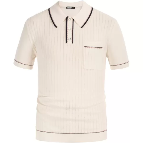 PJ PAUL JONES Men's Short Sleeve Knitted Polo Shirts Vintage Button-Up Summer Polo Shirt