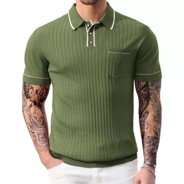 PJ PAUL JONES Men's Short Sleeve Knitted Polo Shirts Vintage Button-Up Summer Polo Shirt