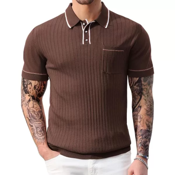 PJ PAUL JONES Men's Short Sleeve Knitted Polo Shirts Vintage Button-Up Summer Polo Shirt