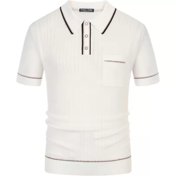 PJ PAUL JONES Men's Short Sleeve Knitted Polo Shirts Vintage Button-Up Summer Polo Shirt