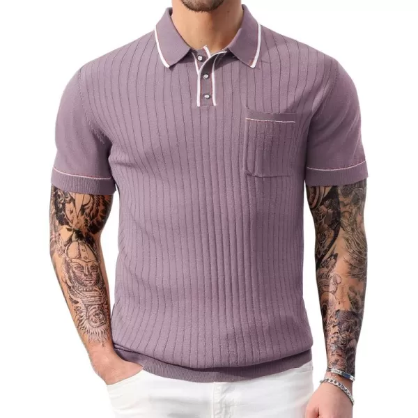 PJ PAUL JONES Men's Short Sleeve Knitted Polo Shirts Vintage Button-Up Summer Polo Shirt