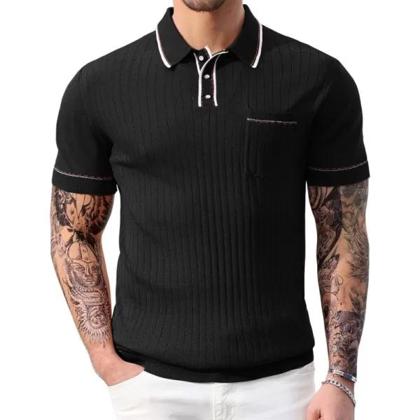 PJ PAUL JONES Men's Short Sleeve Knitted Polo Shirts Vintage Button-Up Summer Polo Shirt