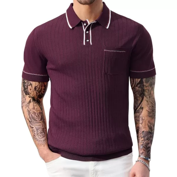 PJ PAUL JONES Men's Short Sleeve Knitted Polo Shirts Vintage Button-Up Summer Polo Shirt