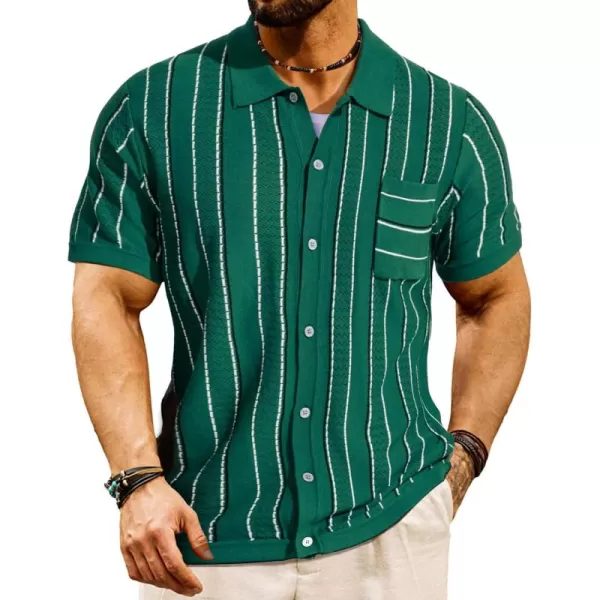 PJ PAUL JONES Mens Stripe Polo Shirt Vintage Lapel Collar Knit Shirt Casual Short Sleeve Button Down Shirt