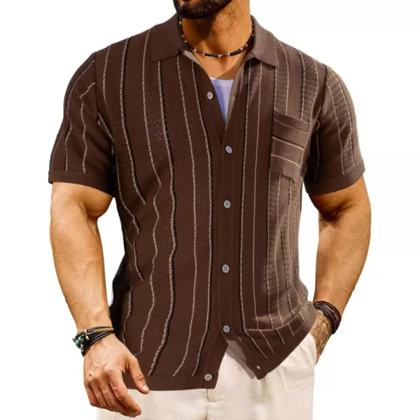 PJ PAUL JONES Mens Stripe Polo Shirt Vintage Lapel Collar Knit Shirt Casual Short Sleeve Button Down Shirt